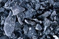 Heating with coal.Frozen coal texture.Heating season.First frosts and colds concept.coal in hoarfrost.Coal industr Royalty Free Stock Photo