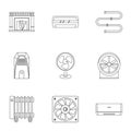 Heating cooling air icon set, outline style
