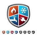 Heating Cooling HVAC Electrical Plumbing Equipment and Service Emblem Brand Logo and Icon for Vector Design Concept