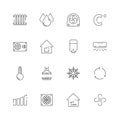 Heating cooling icons. Airing conditioning systems vector heat symbols thin line