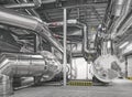Heating and cooling pipe system with exhaust silencer in a heating plant Royalty Free Stock Photo