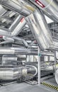 Heating and cooling pipe system with exhaust silencer in a heating plant Royalty Free Stock Photo