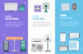 Heating, Cooling and Warming Devices Banner Card Vecrtical Set. Vector