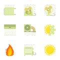 Heating icons set, cartoon style