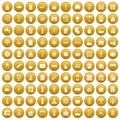 100 heating icons set gold