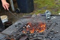 Blacksmith portable furnace with burning coals Royalty Free Stock Photo