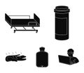 Heating pad, hospital gurney, acupuncture.Mtdicine set collection icons in black style vector symbol stock illustration