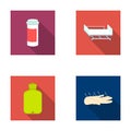Heating pad, hospital gurney, acupuncture.Mtdicine set collection icons in flat style vector symbol stock illustration