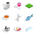 Heating period icons set, isometric style