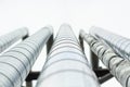 Heating pipes. City communications. Lots of stainless steel sheathed pipes. Industrial equipment Royalty Free Stock Photo