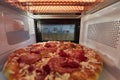 Heating pizza in a microwave oven Royalty Free Stock Photo
