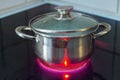 Heating a pot on electric stove - using electricity Royalty Free Stock Photo