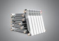 Heating radiators in stack on grey 3D rendering