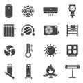 Heating system black glyph vector icons set Royalty Free Stock Photo