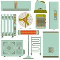 Heating, ventilation and conditioning linear icons set