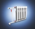 Heating white radiator isolated on blue gadient background 3d