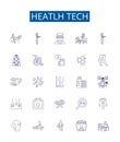 Heatlh tech line icons signs set. Design collection of healthtech, medicaltech, telemedicine, ehealth, digitalhealth