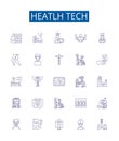 Heatlh tech line icons signs set. Design collection of healthtech, medicaltech, telemedicine, ehealth, digitalhealth Royalty Free Stock Photo