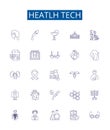 Heatlh tech line icons signs set. Design collection of healthtech, medicaltech, telemedicine, ehealth, digitalhealth Royalty Free Stock Photo