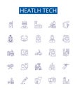 Heatlh tech line icons signs set. Design collection of healthtech, medicaltech, telemedicine, ehealth, digitalhealth Royalty Free Stock Photo