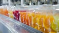 A heatsealing machine sealing plastic pouches of fruit juices with the temperature and pressure perfectly calibrated for