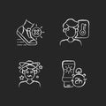 Heatstroke prevention chalk white icons set on dark background