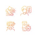 Heatstroke prevention gradient linear vector icons set