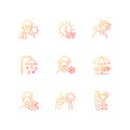 Heatstroke risk during summer gradient linear vector icons set