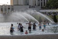 Heatwave in Paris, 2019 People using the fountains in the Trocadro Gardins in an effort to cool down