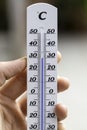 Heatwave: Thermometer in summer on a blurry background, heat