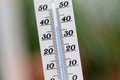 Heatwave: Thermometer in summer on a blurry background, heat