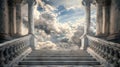 heaven in the clouds, a heavenly scene where soft, billowing clouds create a celestial backdrop, and a grand staircase Royalty Free Stock Photo