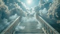 heaven in the clouds, a heavenly scene where soft, billowing clouds create a celestial backdrop, and a grand staircase Royalty Free Stock Photo