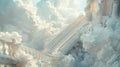 heaven in the clouds, a heavenly scene where soft, billowing clouds create a celestial backdrop, and a grand staircase Royalty Free Stock Photo