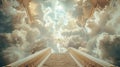 heaven in the clouds, a heavenly scene where soft, billowing clouds create a celestial backdrop, and a grand staircase Royalty Free Stock Photo