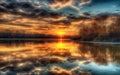 When Heaven Meets Earth: A Breathtaking Sunset Reflected on a Lake AI Generated