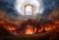 Heaven, a place of paradise on the top and a place of fiery hell at the bottom. Heaven and Hell religious conceptual theme