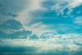 Heaven sky and white clouds. Blue sky and white fluffy clouds with sun light. Beautiful natural pattern of puffy clouds. Beauty in Royalty Free Stock Photo