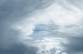 Heaven sky and white clouds. Heaven sky with light in center and dark frame. Spiritual religious background. Beautiful natural