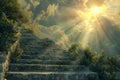 Heaven Stairs, Road to Light, Paradise Sky, Afterlife Way Drawing Imitation, Sun Rays Steps to Heaven, Copy Space