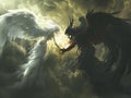 Heavenly Angel and Fallen Dark Demon Clash in Epic Celestial Versus Infernal Battle Royalty Free Stock Photo