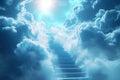 Heavenly ascent Cloud staircase symbolizes spiritual journey to enlightenment