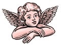 Cute angel baby with wings. Heavenly child, vector illustration