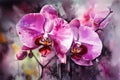 A heavenly closeup of a magical magenta orchid its beauty pure and enchanting. Trendy color of 2023 Viva Magenta.. AI