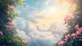 Heavenly Cloudscape with Pink Blossoms and Golden Sunrise Royalty Free Stock Photo
