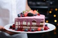 Heavenly confection hands showcase a masterpiece mousse cake