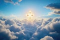 Heavenly Cross of Light Breaking Through Clouds. Royalty Free Stock Photo