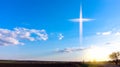 Heavenly Cross . Religion symbol shape .  Dramatic nature background Royalty Free Stock Photo