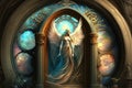 heavenly doorway, with beautiful stained glass windows and angelic music in the background Royalty Free Stock Photo