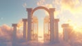 Heavenly gateway photorealistic 3d render of sky entrance doorway with clouds, gateway to the sky
